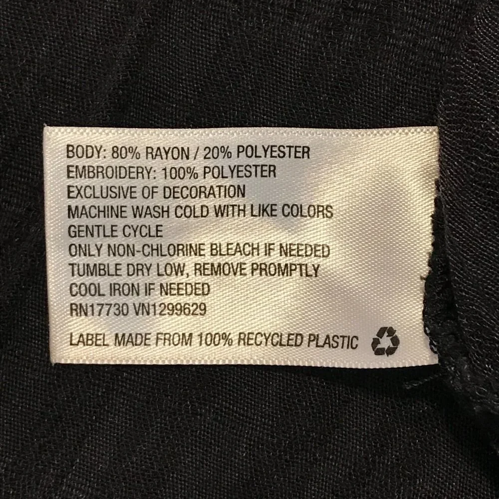 Knox Rose Women's Small Black Embroidered 3/4 Bell Long Sleeve Blouse - Picture 8 of 12